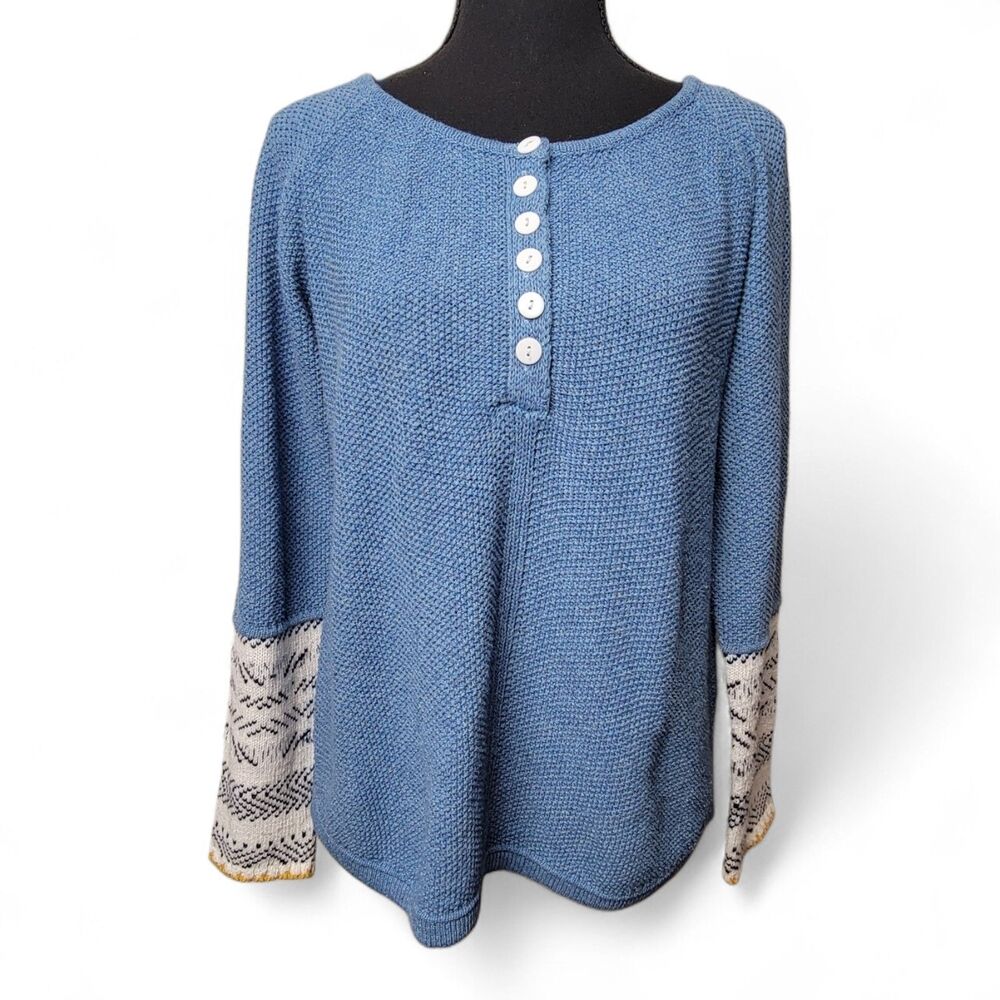 Women's Knit Sweater Large Blue Long Sleeve Coastal Grandmother Cottagecore Boho